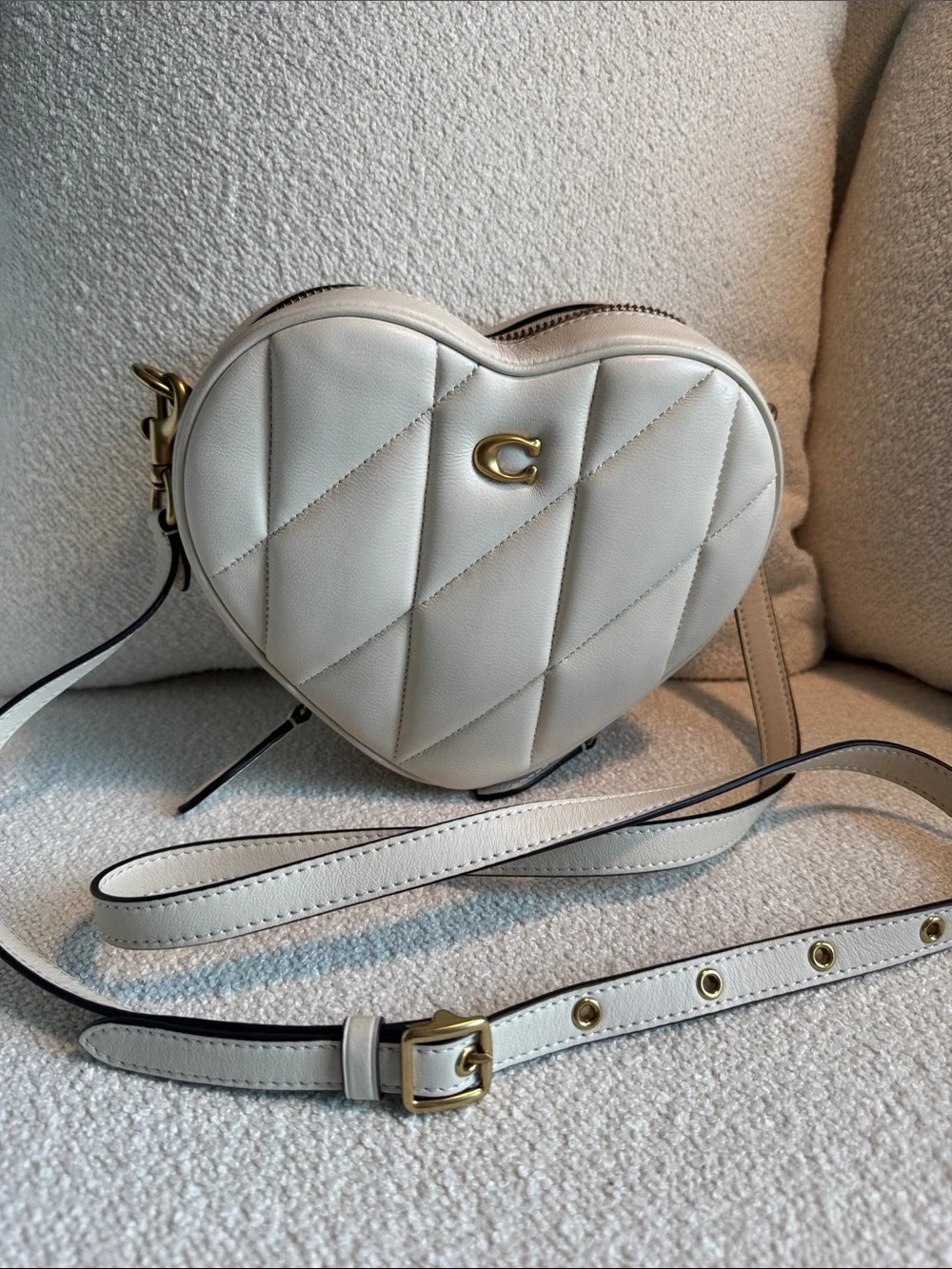 Coach Heart Quilted Leather Crossbody Bag in Chalk